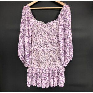 Saylor Women's Smocked Floral Peasant Dress XS Purple & White Boho Chic Brunch
